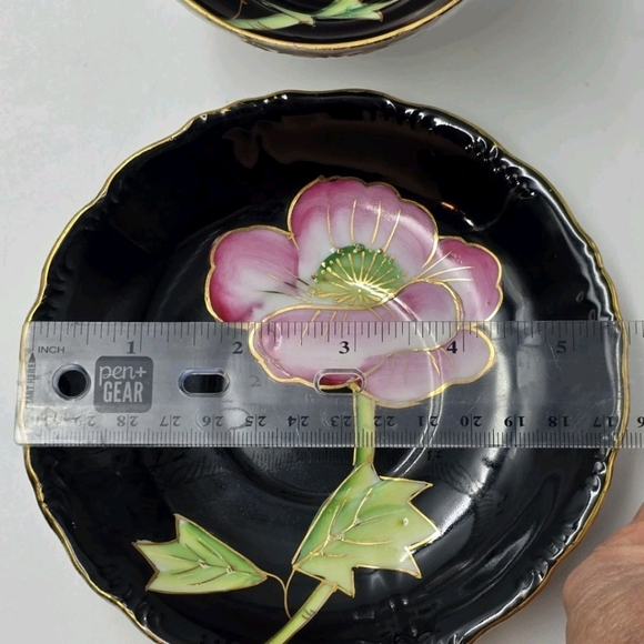 Japan Black Pink Floral Fine Bone China Teacup and Saucer - Picture 8 of 11